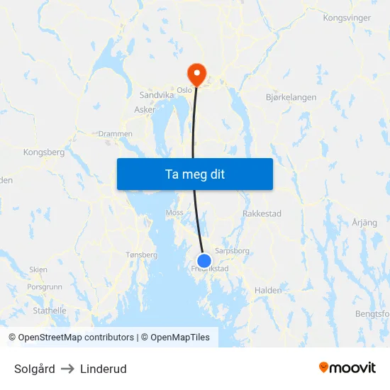 Solgård to Linderud map