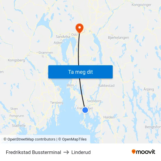 Fredrikstad Bussterminal to Linderud map