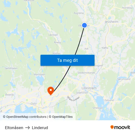 Eltonåsen to Linderud map