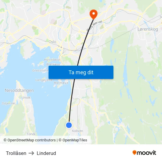 Trollåsen to Linderud map