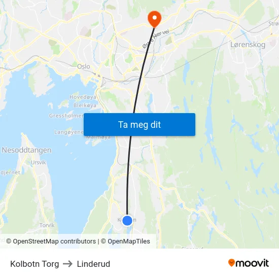 Kolbotn Torg to Linderud map