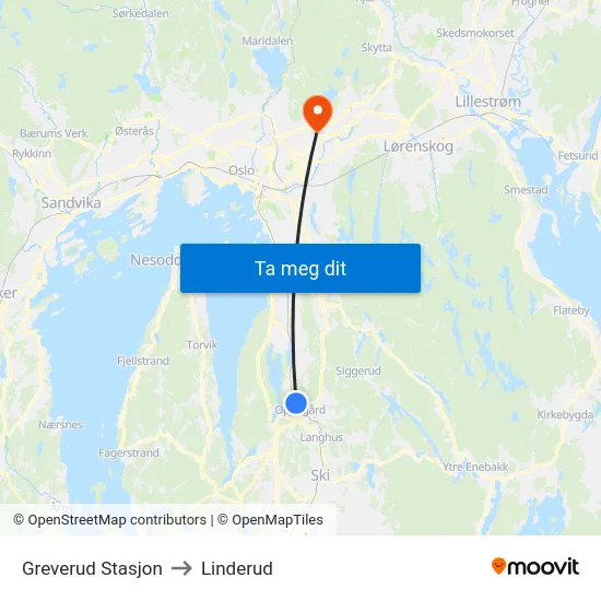 Greverud Stasjon to Linderud map