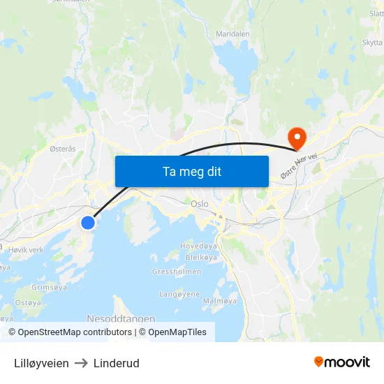 Lilløyveien to Linderud map