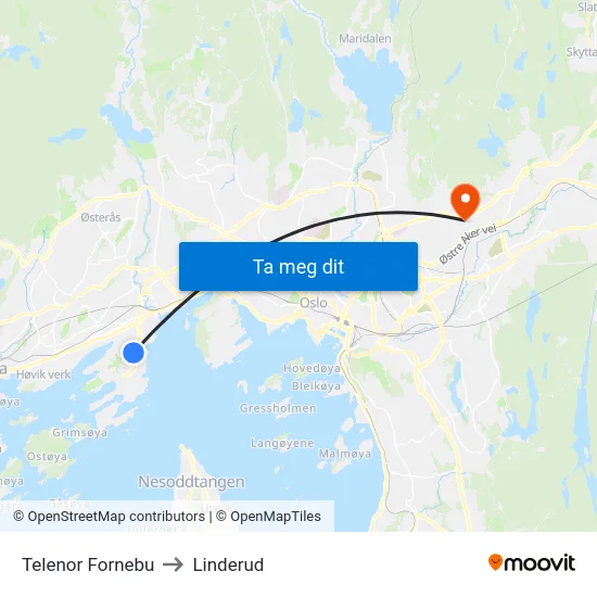 Telenor Fornebu to Linderud map