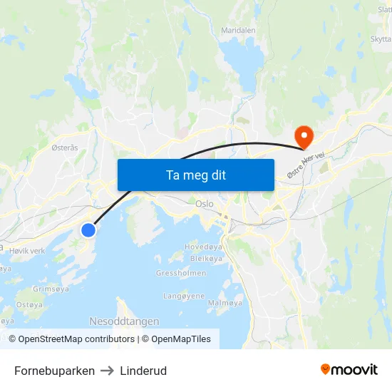 Fornebuparken to Linderud map