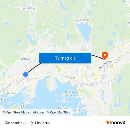 Ringstabekk to Linderud map