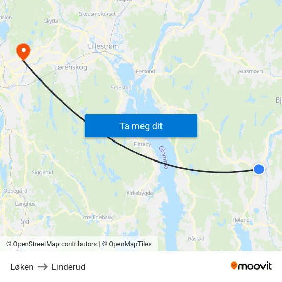 Løken to Linderud map