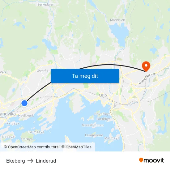 Ekeberg to Linderud map