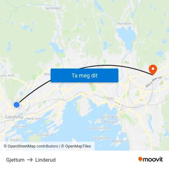 Gjettum to Linderud map