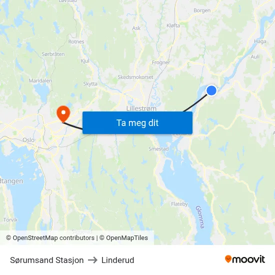 Sørumsand Stasjon to Linderud map