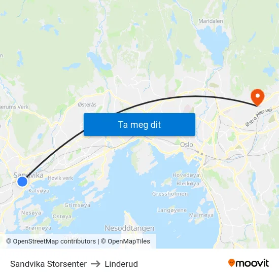 Sandvika Storsenter to Linderud map