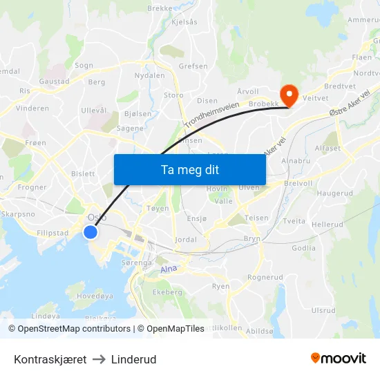 Kontraskjæret to Linderud map