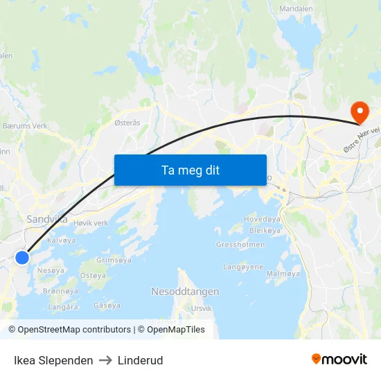 Ikea Slependen to Linderud map