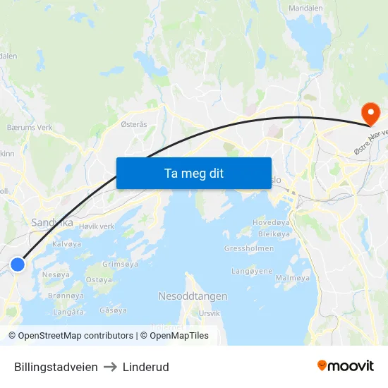 Billingstadveien to Linderud map