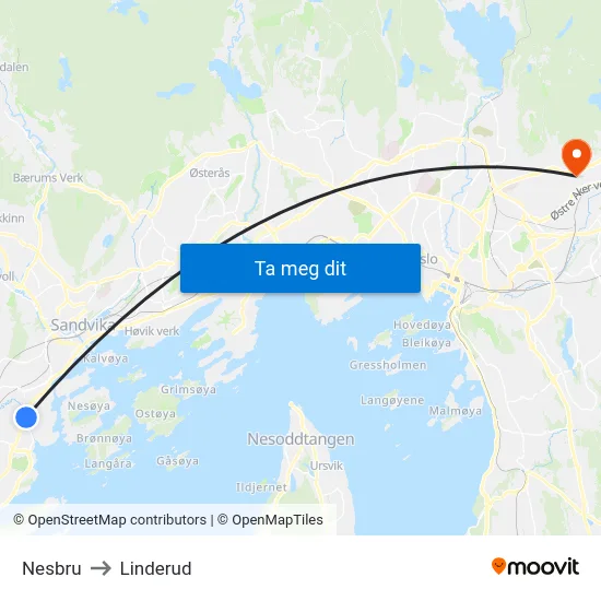 Nesbru to Linderud map