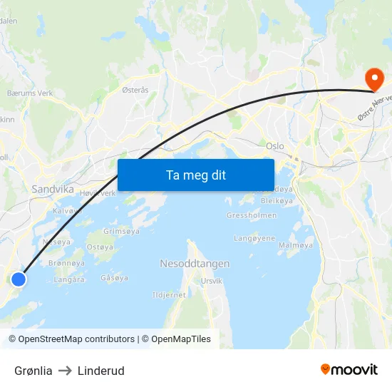 Grønlia to Linderud map