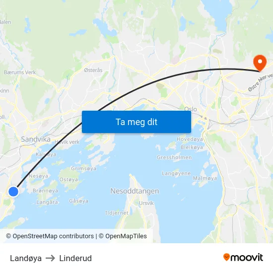 Landøya to Linderud map