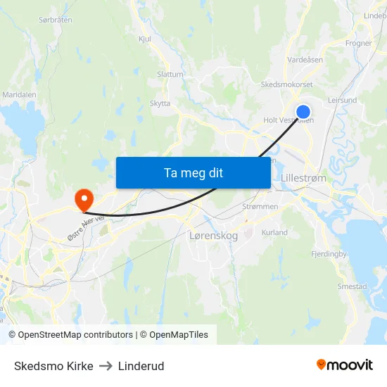 Skedsmo Kirke to Linderud map
