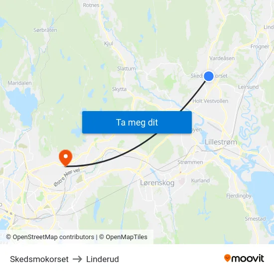 Skedsmokorset to Linderud map