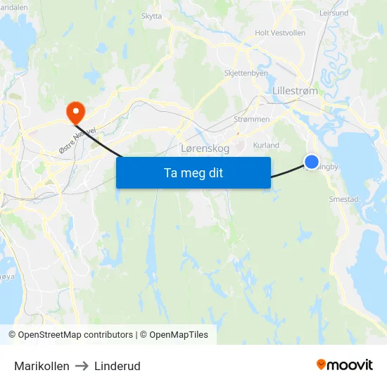 Marikollen to Linderud map