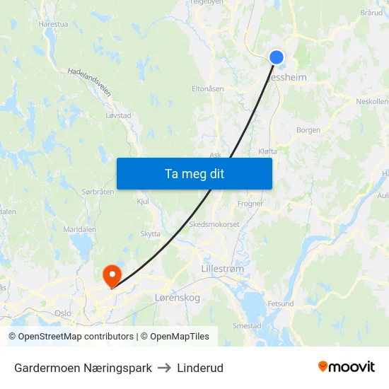 Gardermoen Næringspark to Linderud map