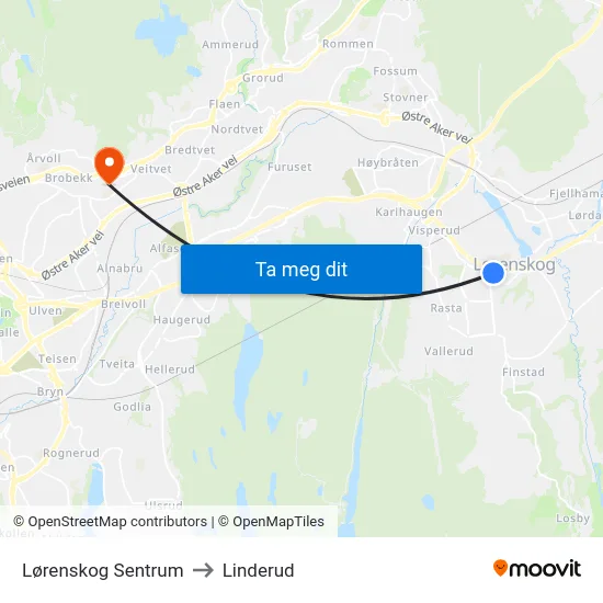 Lørenskog Sentrum to Linderud map