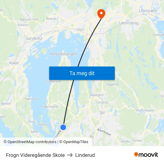 Frogn Videregående Skole to Linderud map