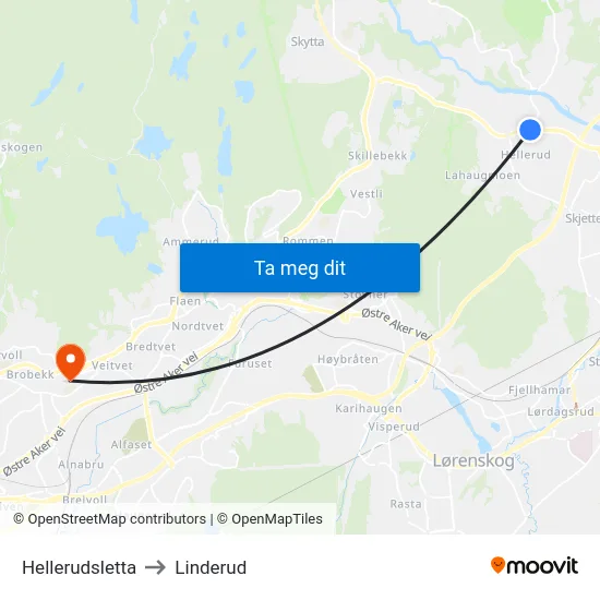 Hellerudsletta to Linderud map