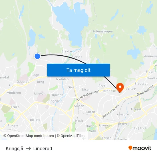 Kringsjå to Linderud map