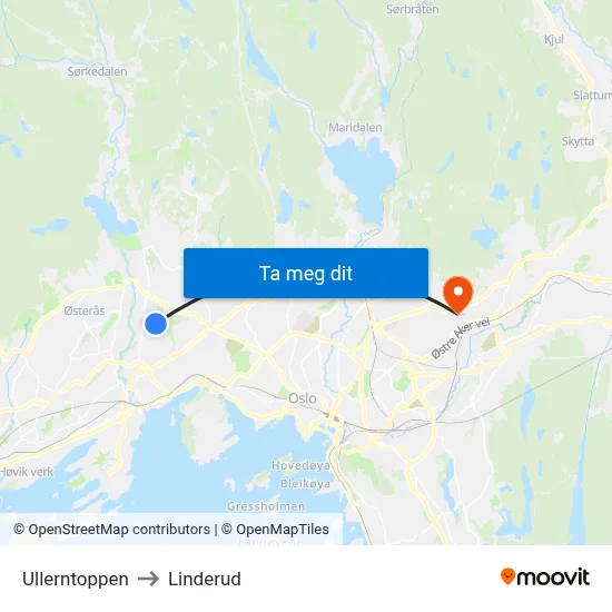 Ullerntoppen to Linderud map