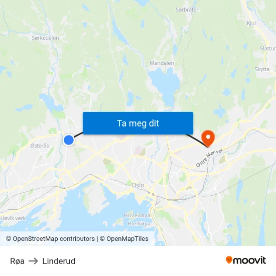Røa to Linderud map