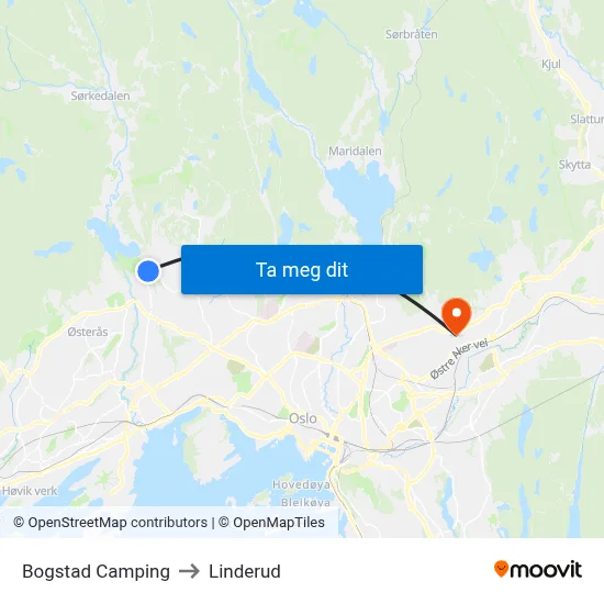 Bogstad Camping to Linderud map
