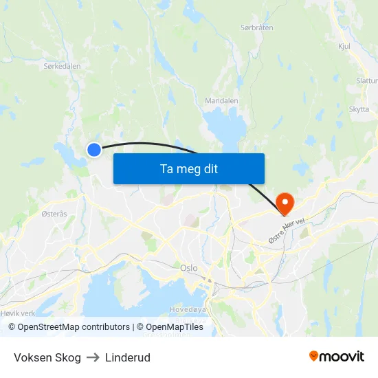 Voksen Skog to Linderud map
