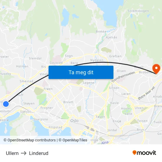 Ullern to Linderud map