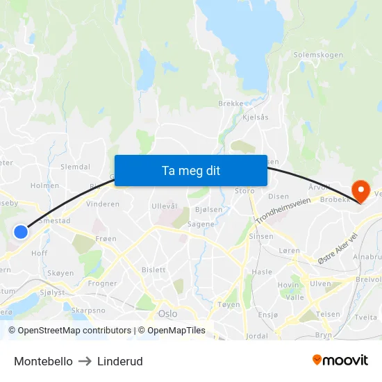 Montebello to Linderud map