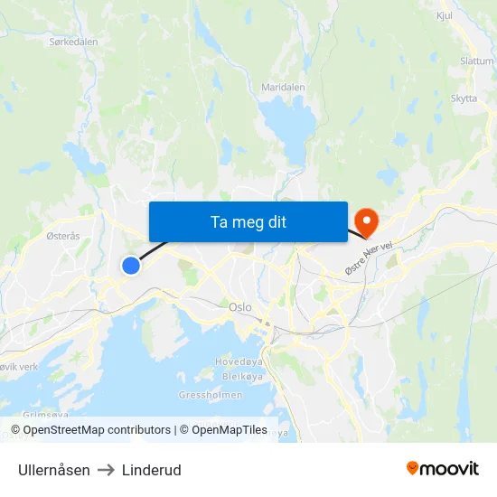 Ullernåsen to Linderud map
