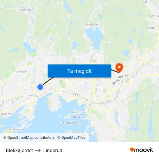 Blokkajordet to Linderud map