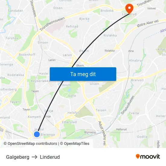 Galgeberg to Linderud map