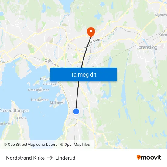 Nordstrand Kirke to Linderud map