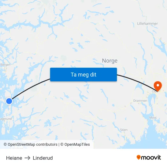 Heiane to Linderud map