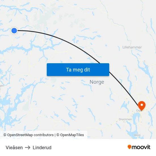 Vieåsen to Linderud map