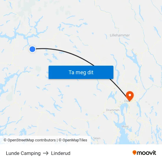 Lunde Camping to Linderud map