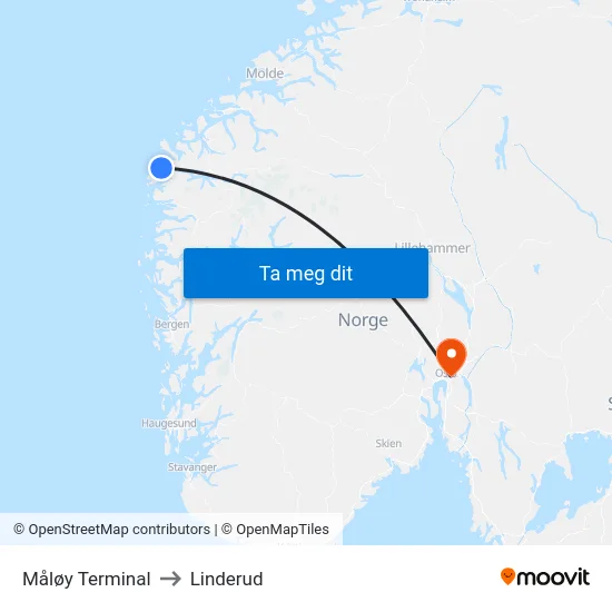 Måløy Terminal to Linderud map