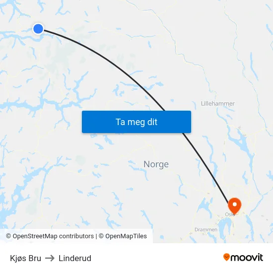 Kjøs Bru to Linderud map