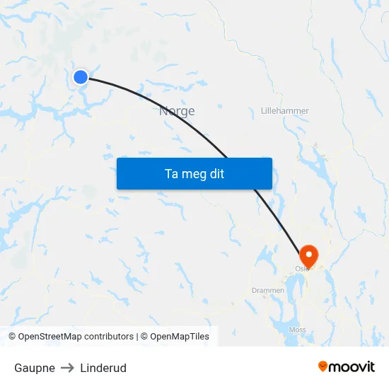 Gaupne to Linderud map