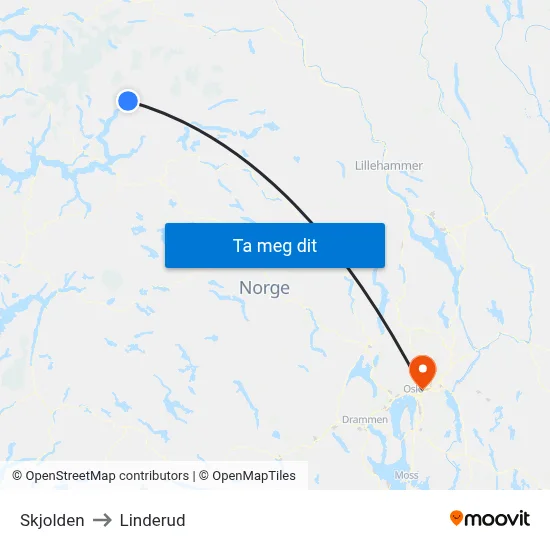 Skjolden to Linderud map