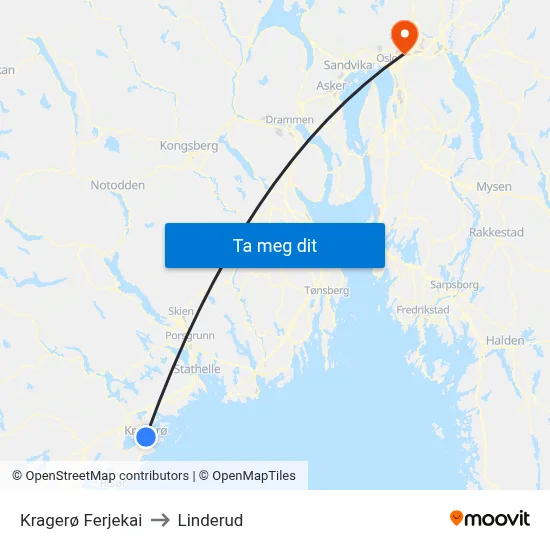 Kragerø Ferjekai to Linderud map