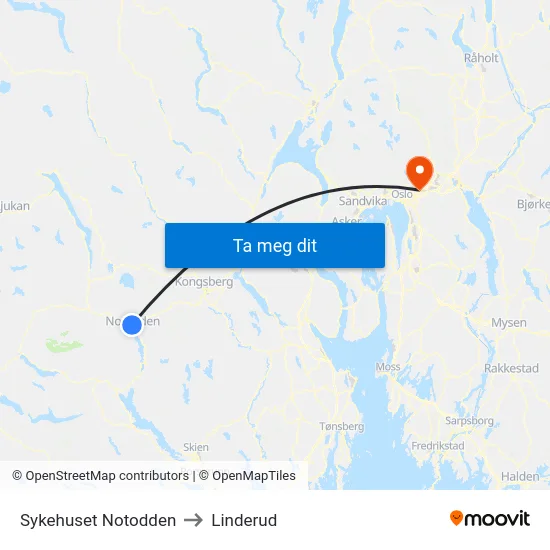Sykehuset Notodden to Linderud map