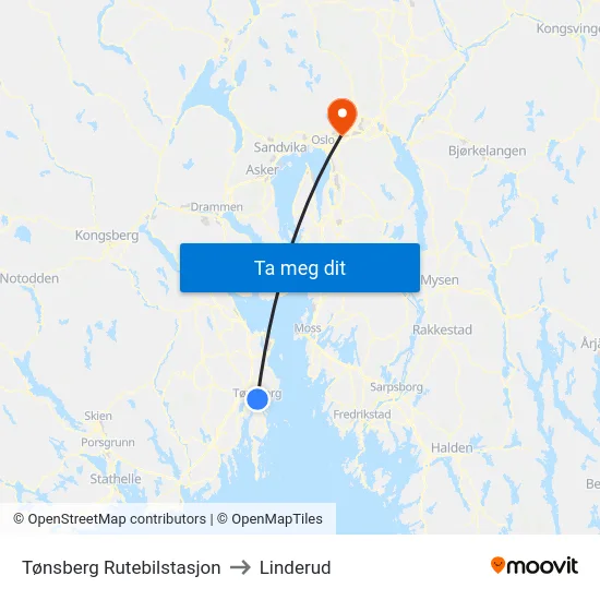 Tønsberg Rutebilstasjon to Linderud map