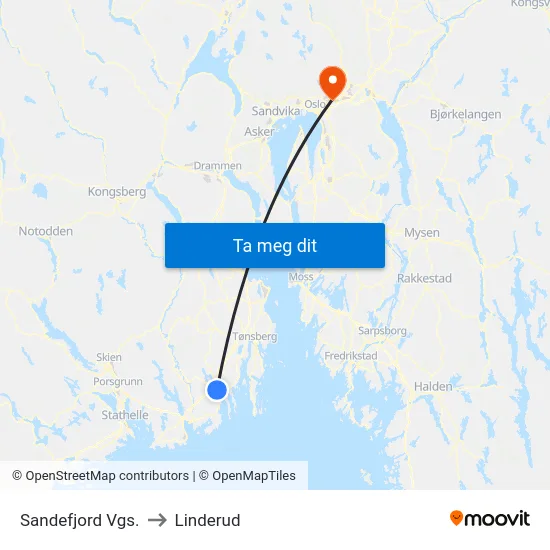 Sandefjord Vgs. to Linderud map